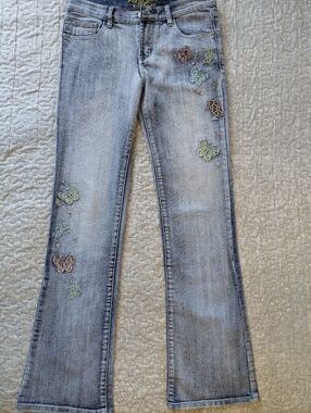Oxygen Activewear Light Blue Flare Jeans with Embroidered Butterflies
